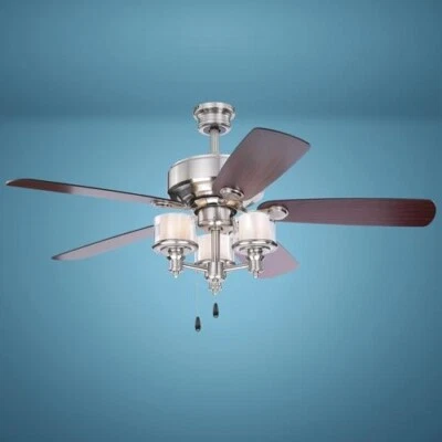 52" Satin Nickel Indoor LED Ceiling Fan Transitional Frosted White Glass Shade - Image 1 of 4