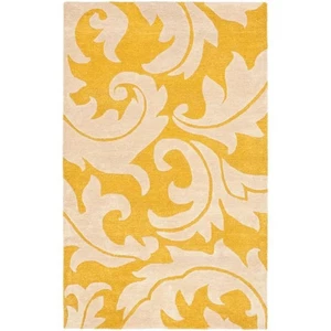 Yellow Beige Scroll Hand Tufted Area Rug 5x8 Modern Abstract Pattern Soft Carpet - Picture 1 of 5