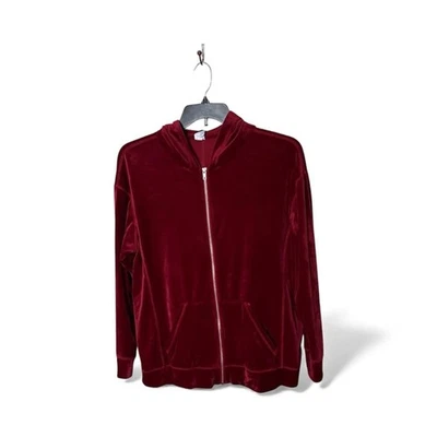 LIVI Lane Bryant Deep Red Velour Zip Front Hooded Jacket Sweatshirt Size 14/16 - Image 1 of 4