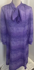 Vestido vintage años 70 lila floral pussybow - talla 14 - Imagen 1 de 18