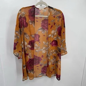Le Lis Blumenmuster vorne offen Kimono Stil Top leicht transparent Schwimmen Überwurf Small - Bild 1 von 7