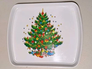 Vintage 1980s Plastic Christmas Tray Platter Christmas Tree Motif - Picture 1 of 11