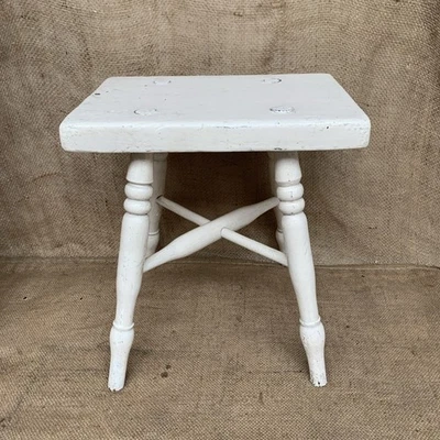 Rustic Pine Stool - White - Plant Stand - Antique - Farmhouse - Cottage - Image 1 of 4