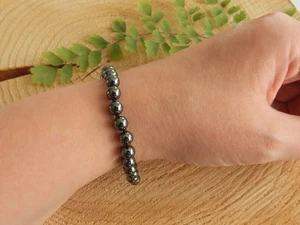 Beautiful Black Hematite 6MM Smooth Round Gemstone Beads Men Women Bracelet 6-8" - Picture 1 of 14