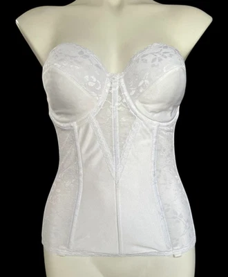 Carnaval Encaje Bustier Corsé Deshuesado Lencería Nupcial Talla 34D Blanco Boda De Colección Foto 1 de 4