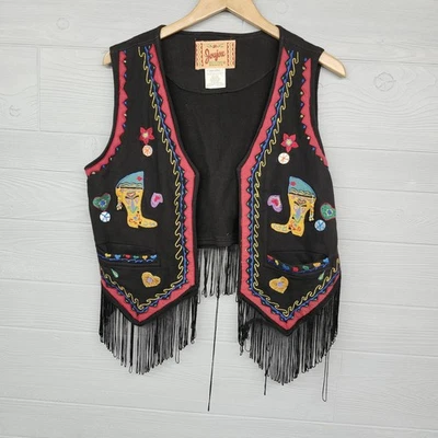 Chaleco Vaquero Vintage JouJou Bordado Flecos Mujer Talla XL Foto 1 de 4