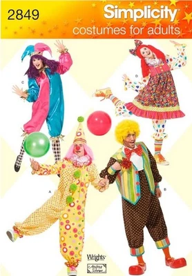 Clown Jester Costumes Adult Size XS S M L XL Simplicity 2849 Cut Pattern - Image 1 of 3