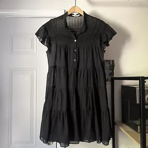 ISABEL MARANT ETOILE black cotton sheer tiered ruffle pleated mini dress - Picture 1 of 6