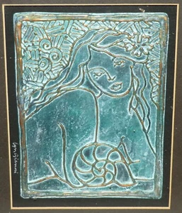 Lyn Gianni Original Acrylic on Board Lady with Nautilus Shell Verdigris Signed - Picture 1 of 4