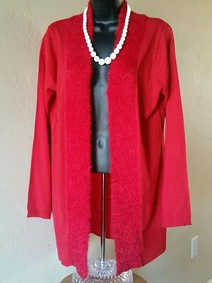 Womens Sweater BRITTANY BLACK, Red 100% Acrylic Long Sleeve Open Front LARGE - Image 1 of 4