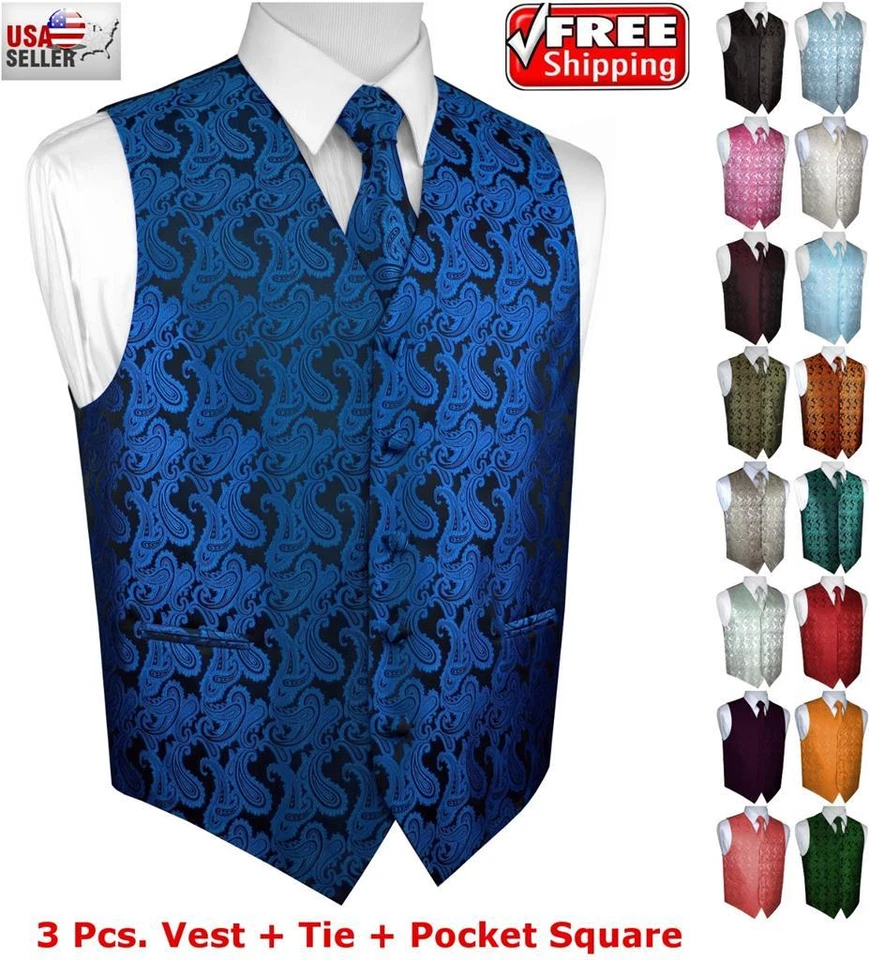 Men's Paisley Formal Tuxedo Vest, Tie & Hankie. Wedding, Prom, Cruise - Image 1 of 1