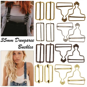 Metal Dungaree Buckle & Slider Set 35mm Clips for Braces Overalls Dressmaking - Picture 1 of 53