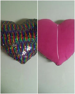 Rainbow Silver Sparkley Heart Pillow Sequin Throw Sofa Accent  - Picture 1 of 3