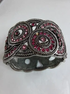 🌴 Silber und Rosa Strass Armband Scharnier Klammer Armreif 2 Zoll Innen 3 Zoll Außen - Bild 1 von 6