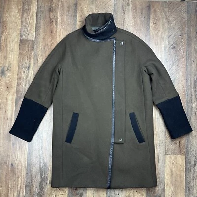 Casaco feminino Madewell City grid verde mistura de lã tamanho 2 acabamento em couro - Imagem 1 de 4