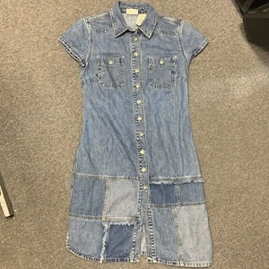 Vintage Faded Glory Denim Full Button Short Sleeve Collared Dress Sz 7/8 Blue - Picture 1 of 8
