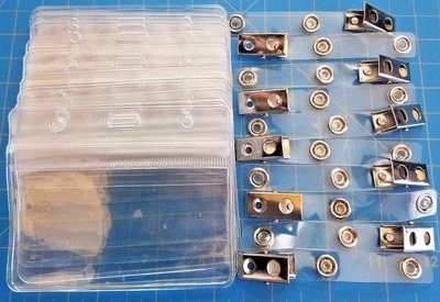 10 soportes horizontales para etiquetas de tarjeta de identificación de plástico transparente con clips de metal trabajo  Foto 1 de 3
