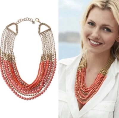 Stella & Dot Palamino коралл бисером заявление ожерелье многослойный - Изображение 1 из 4