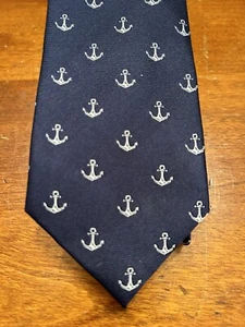 CLUB ROOM ~ Anchors ~ MENS TIE 51% Silk~49% Polyester~3” Wide~NAVY~SILVER~VGC~ - Picture 1 of 6