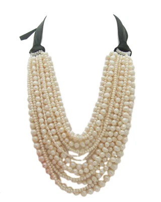 Collar de perlas blancas cultivadas de múltiples formas de 18" 15 filas Foto 1 de 4