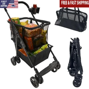 2-in-1 Foldable Shopping Cart 80lbs Capacity Removable Tote 360° Wheels New - Picture 1 of 8