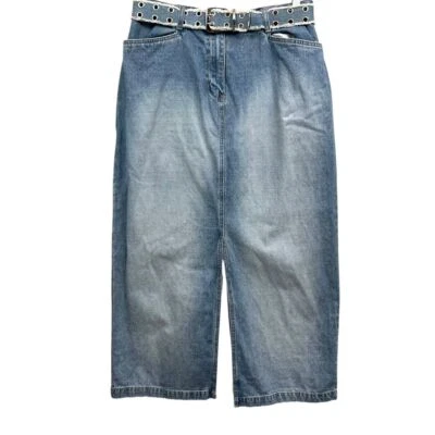 Ashley Stewart 女式长牛仔裙索环腰带口袋开衩蓝色加大 14W 码 — 第 1/4 张图片