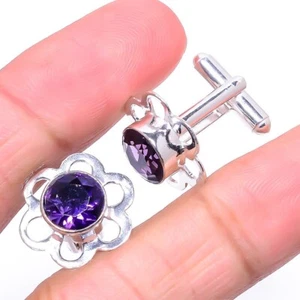 Purple Amethyst Gemstone Handmade 925 Sterling Silver Jewelry Cufflink - Picture 1 of 1