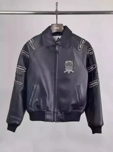 Men's Avirex Real Leather Bomber Jacket American Flight Sheepskin Leather Jacket - Picture 1 of 7