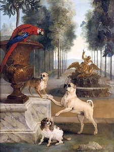 DOGS PARK J. Oudry parrot fountain Tile Mural Kitchen Backsplash Marble Ceramic - Picture 1 of 19