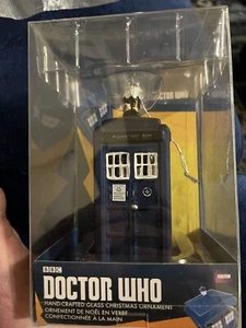 Doctor Who Glass Christmas Ornament S.Adler BBC Blue Tardis Police Box NEW MIB - Picture 1 of 6