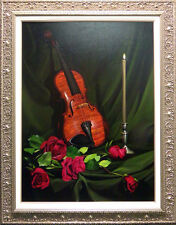 William Martin Untitled Oil on Canvas VIOLIN &ROSE with custom frame 