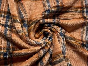 Double Sided Super Soft Cuddle Fleece Fabric Material TARTAN CARAMEL - Picture 1 of 5
