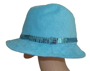 Bucket Hat Girls Size 7-14 Aqua Turquoise Ocean Blue Terrycloth terry sequin - Picture 1 of 10