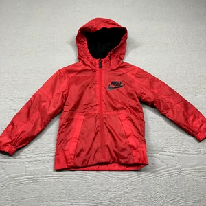 Nike Sweater Kids Small 4-5yr Red Hoodie Full Zip Swoosh Fleece Lined Casual - Picture 1 of 12