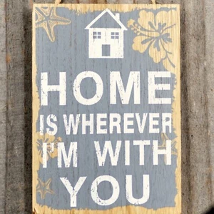 Family & Love Themed Wall Hanging Sign 'Home Is Wherever I'm With You' Gray - Picture 1 of 3