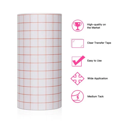 Vinyl Transfer Paper Tape Roll Cut Adhesive 12"x 39" Clear Alignment Red Grid