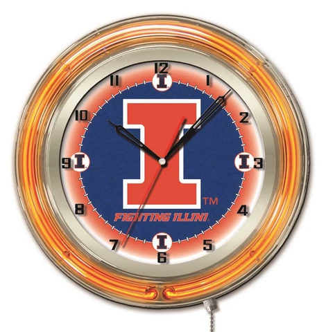 Illinois Fighting Illini HBS Neon Orange Navy Battery Powered Wall Clock (19") Cover