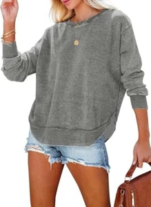 SHEWIN Oversized Sweatshirt for Women Gray Large Long Sleeve Pullover Crewneck - Picture 1 of 3