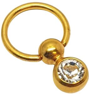Double Jewelled Ball Captive Bead Ring Gold BCR Nipple Genital Piercing CZ Gem