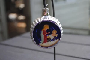 RARE Vtg Indent Diorama Ornament Madonna Child Nativity Silver Blue Glass Italy - Picture 1 of 6