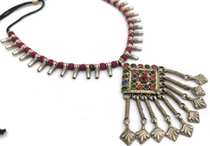 Vintage Kuchi Banjara Afghan Tribal Handmade Gypsy Wooden Beads Pendant Necklace - Picture 1 of 4