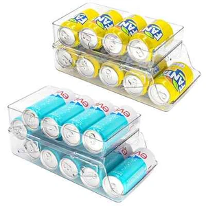 Soda Can Organizer Dispenser Fridge Storage 2-Tier Rolling Bottle Holder Home - Picture 1 of 6