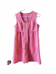 Abito da casa vintage quadrato Barclay anni '70 rosa poliestere taglia 14 - Foto 1 di 3