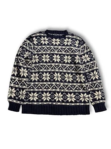 Handmade Pullover marine weiß Strick nordisches Muster Wolle Rundhals Pulli - Bild 1 von 16