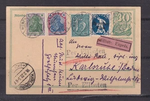 GERMANY, POSTAL CARD, 1922 Express, Eilboten,30pf. uprated 15pf., 80pf., 1m., 2m - Imagen 1 de 1