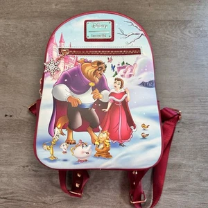 Loungefly Disney Beauty and the Beast Winter Scene Backpack Red - Picture 1 of 7