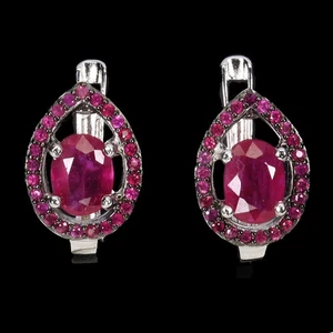 925 Sterling Silver Earrings Oval Ruby 7x5mm Ruby Natural Gemstone Jewelry - Picture 1 of 13