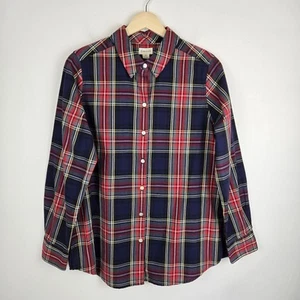 Foxcroft Button Up Shirt Womens Size 8 Red Blue Tartan Plaid Office Academia - Picture 1 of 10