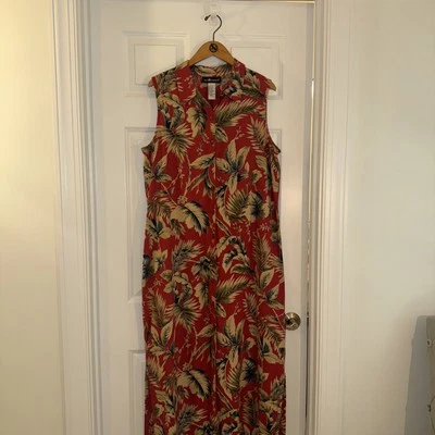 Sag Harbor женское платье / размер L тропический макси платье/на пуговицах без рукавов  - Изображение 1 из 4