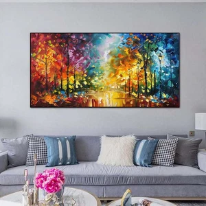 Pintura al óleo abstracta pintada a mano sobre lienzo paisaje naranja decoración moderna del hogar - Imagen 1 de 6